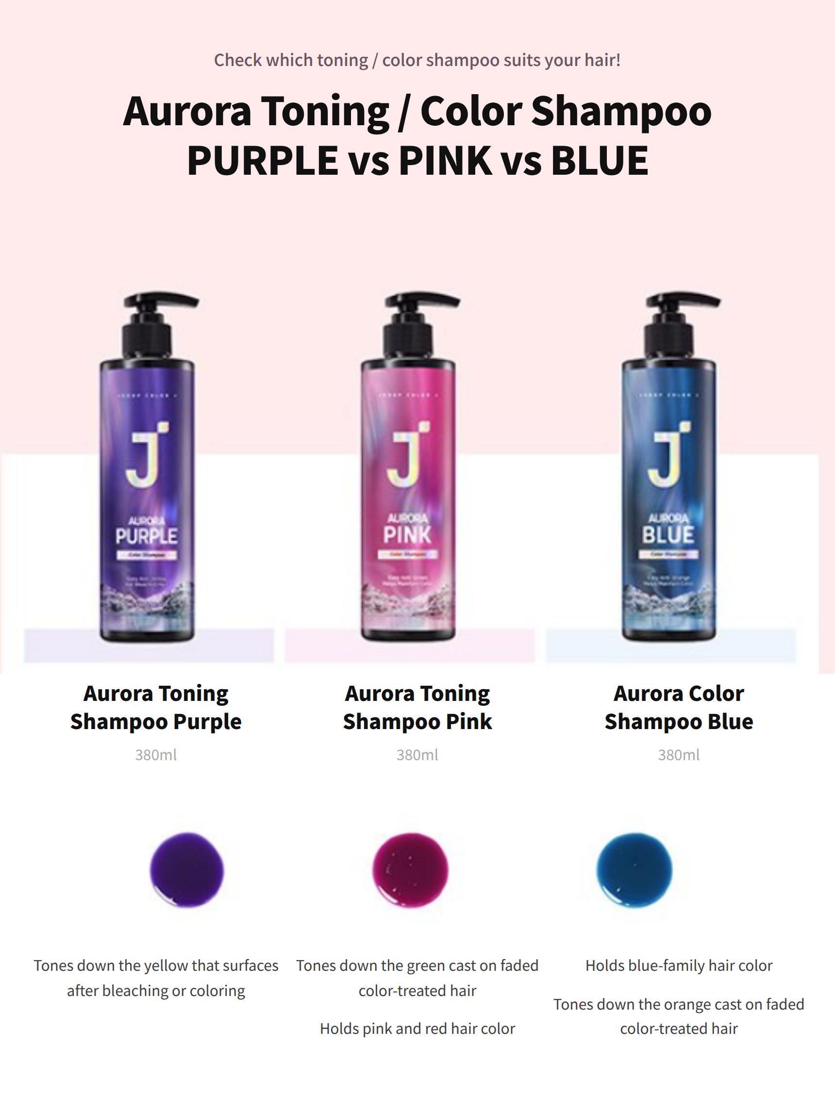 JSOOP Color J Aurora Toning Color Shampoo 380ml (Purple, Blue, Pink)